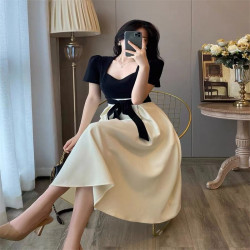 French little fragrance square neck dress woman 2024